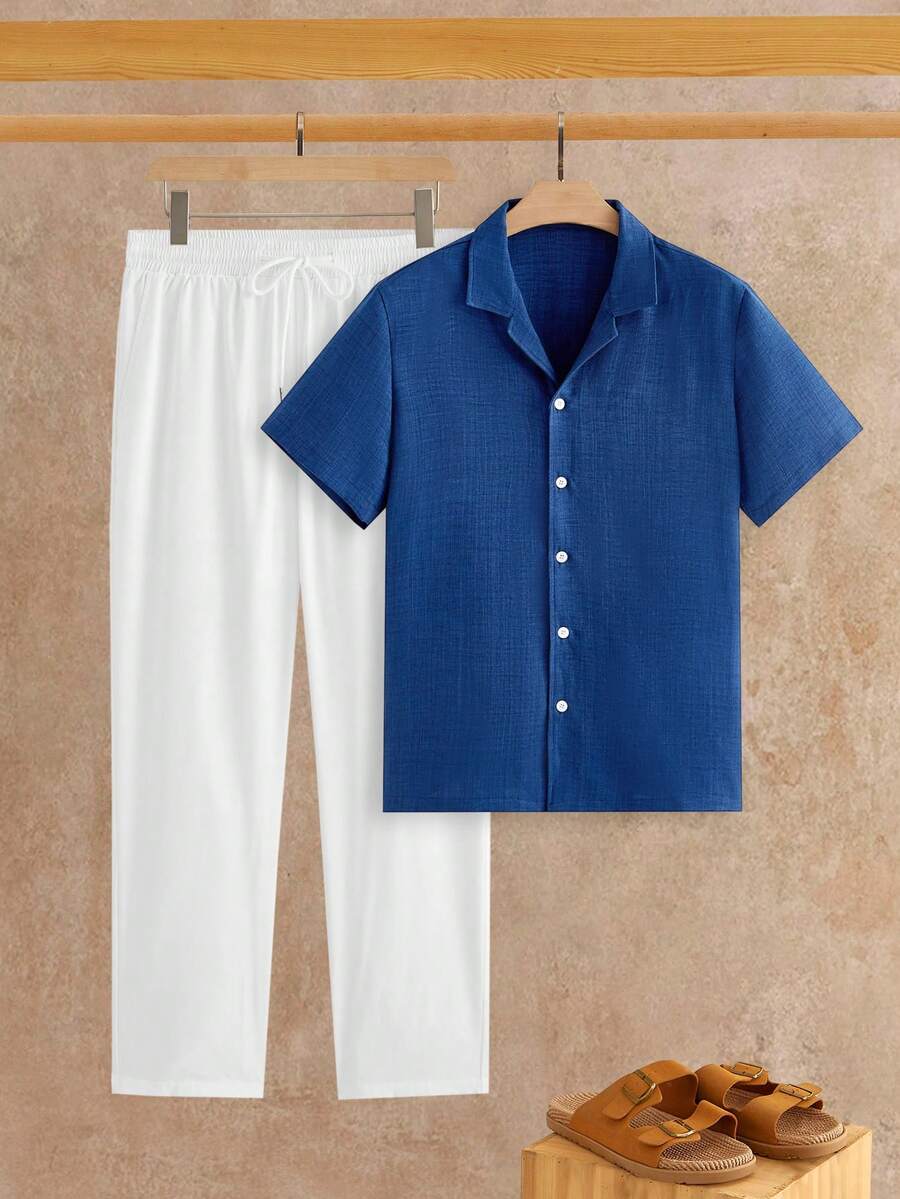 Men's Textured Shirt and Pants Set