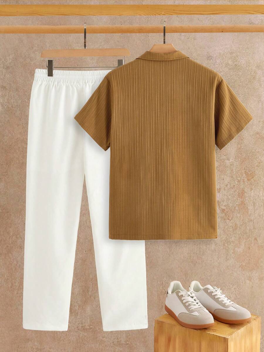 Men's Textured Shirt and Pants Set