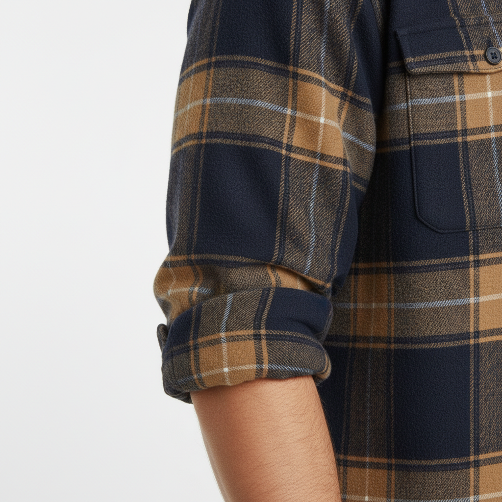 Men's Twill Plaid Long Sleeve Shirt