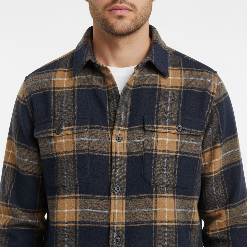 Men's Twill Plaid Long Sleeve Shirt