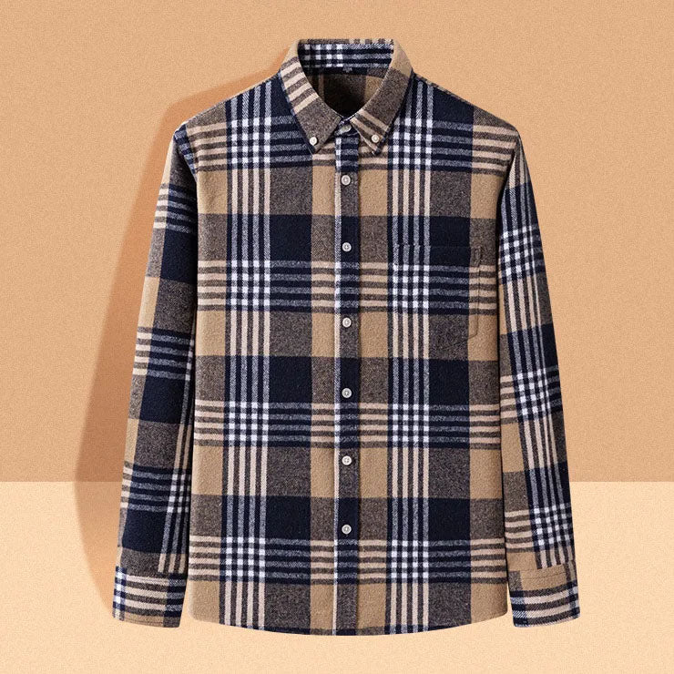 Men's Twill Plaid Long Sleeve Shirt