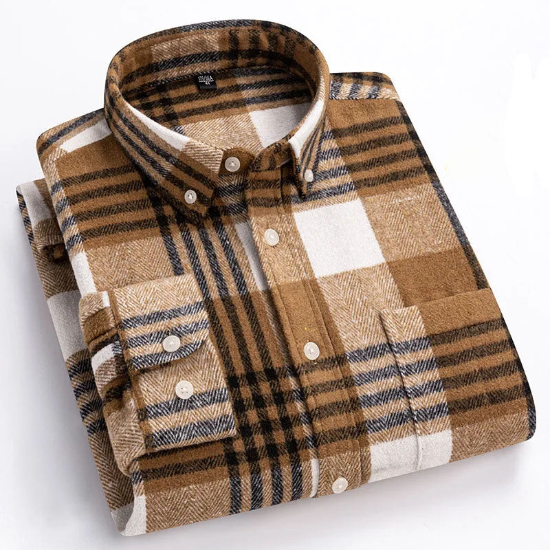 Men's Twill Plaid Long Sleeve Shirt