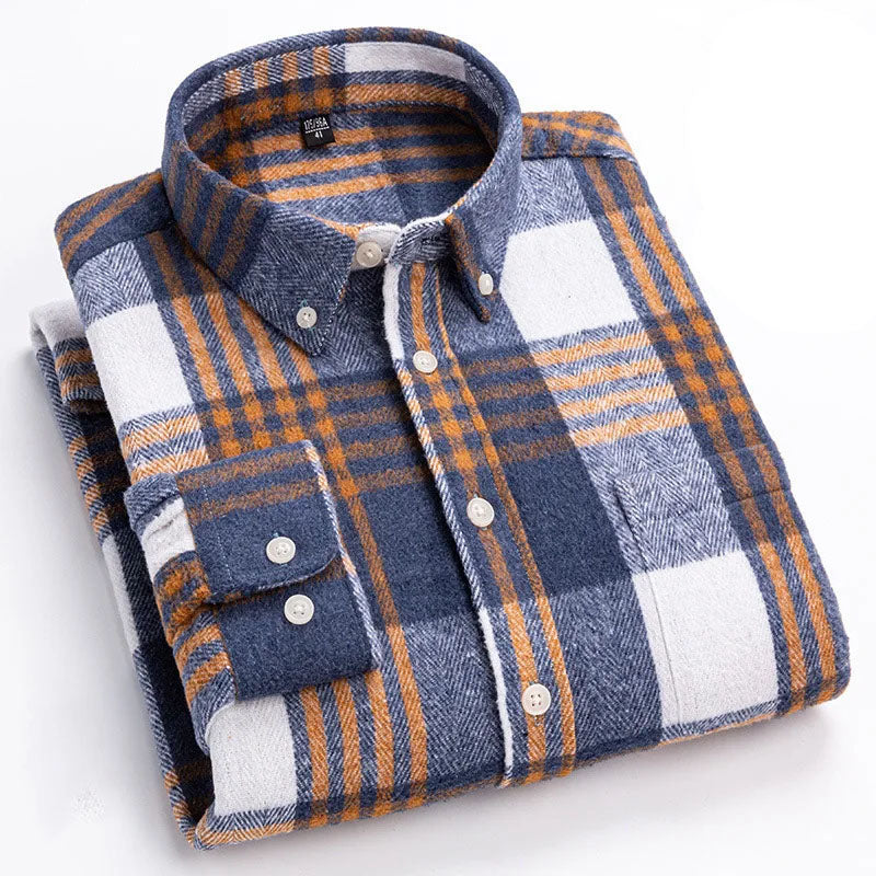 Men's Twill Plaid Long Sleeve Shirt