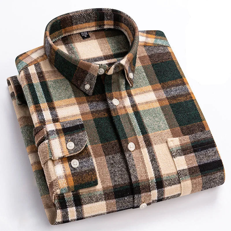 Men's Twill Plaid Long Sleeve Shirt