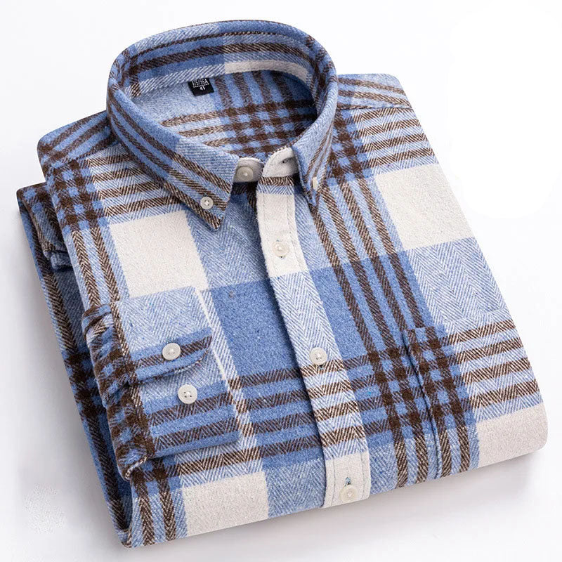 Men's Twill Plaid Long Sleeve Shirt