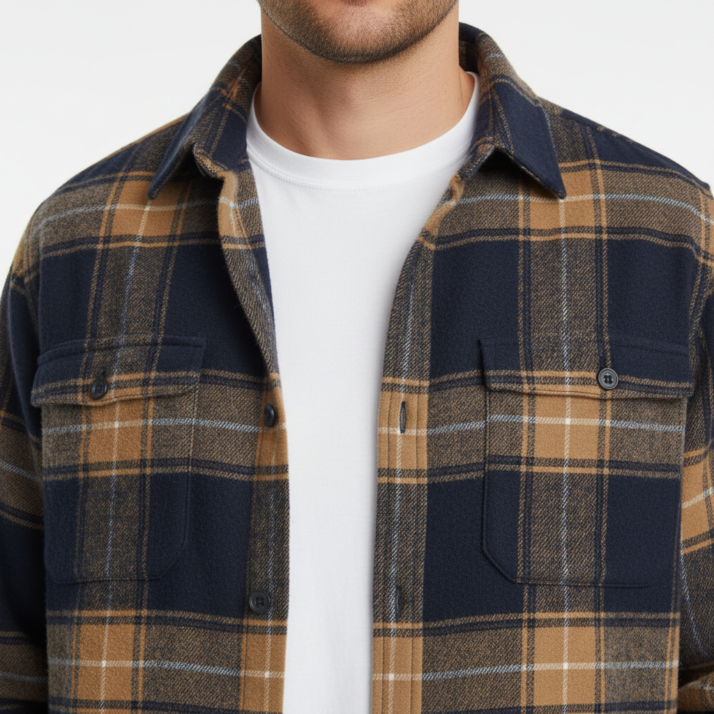 Men's Twill Plaid Long Sleeve Shirt