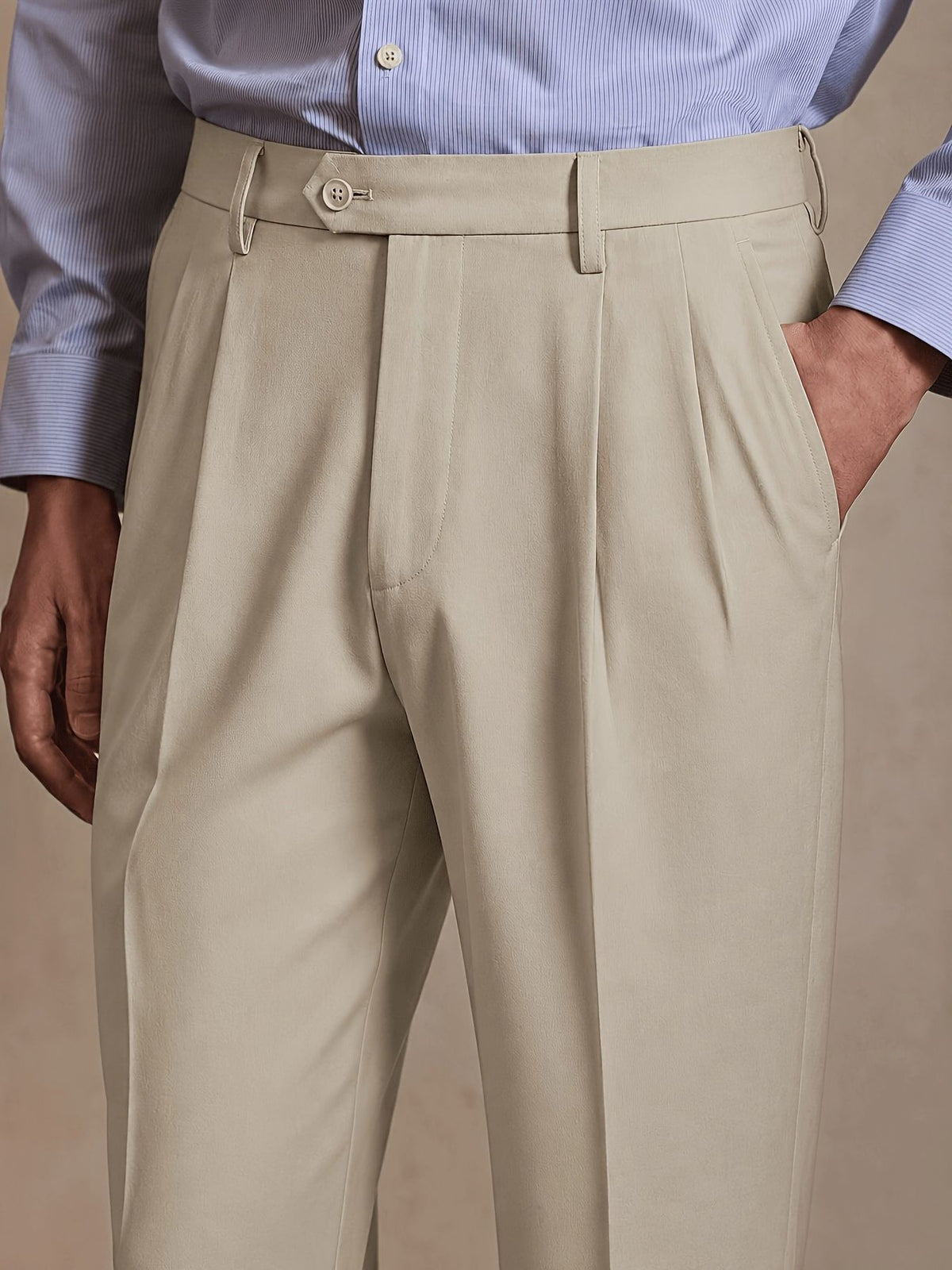 Men's Twill Pleated Straight Leg Pants