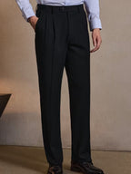 Men's Twill Pleated Straight Leg Pants