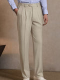 Men's Twill Pleated Straight Leg Pants