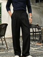Men's Twill Pleated Wide Leg Pants