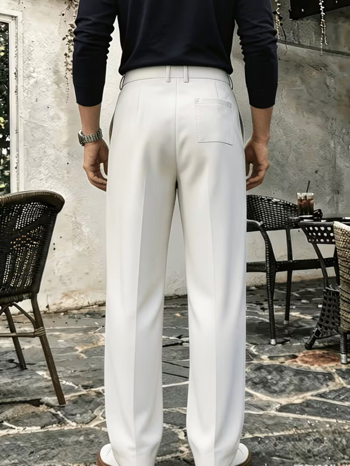 Men's Twill Pleated Wide Leg Pants
