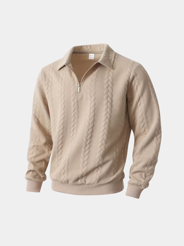 Men's Twisted Knit Pullover with Zip Collar