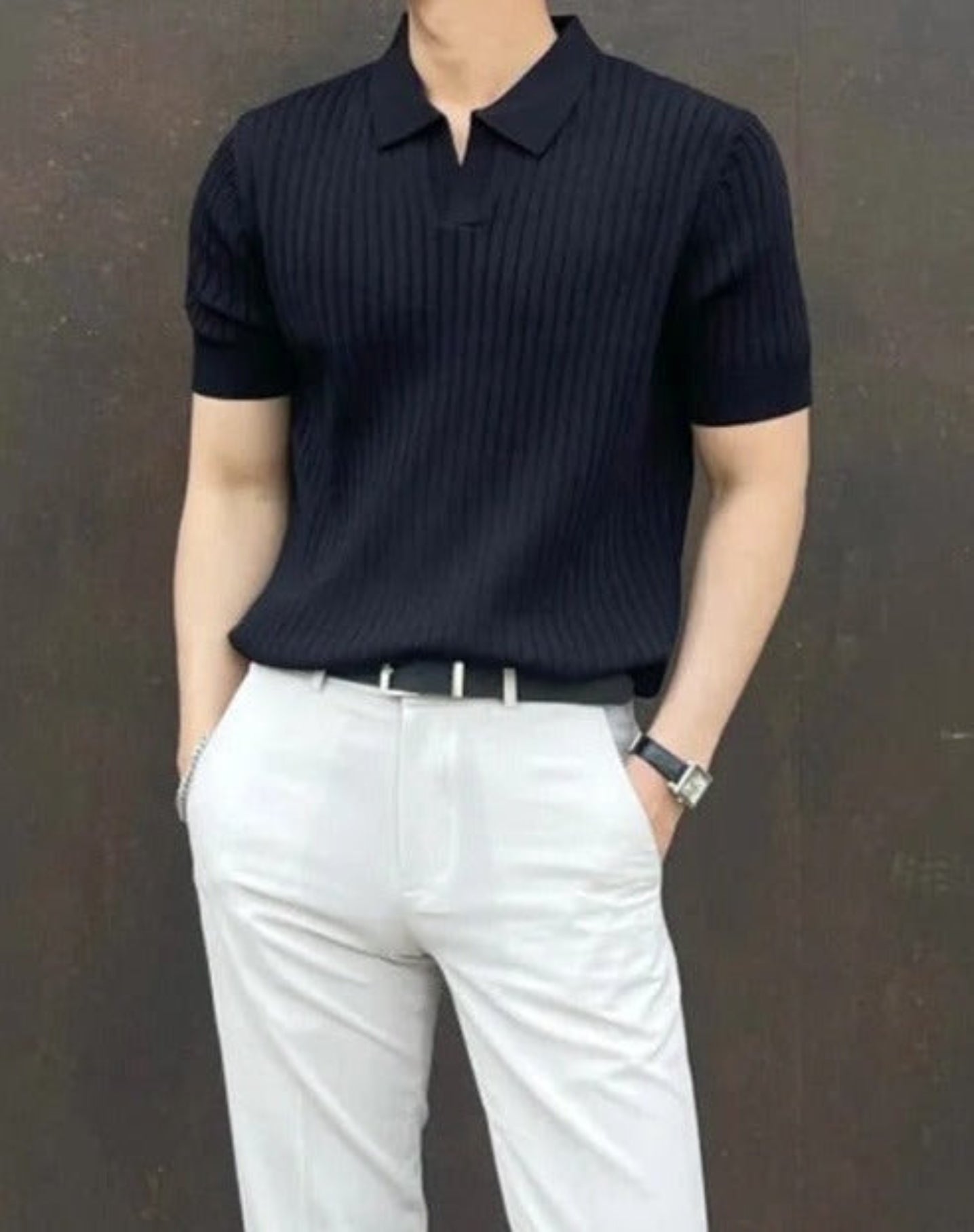 Men's Vertical Rib Polo Shirt