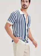 Men's Vertical Stripe Button-Up Polo Shirt