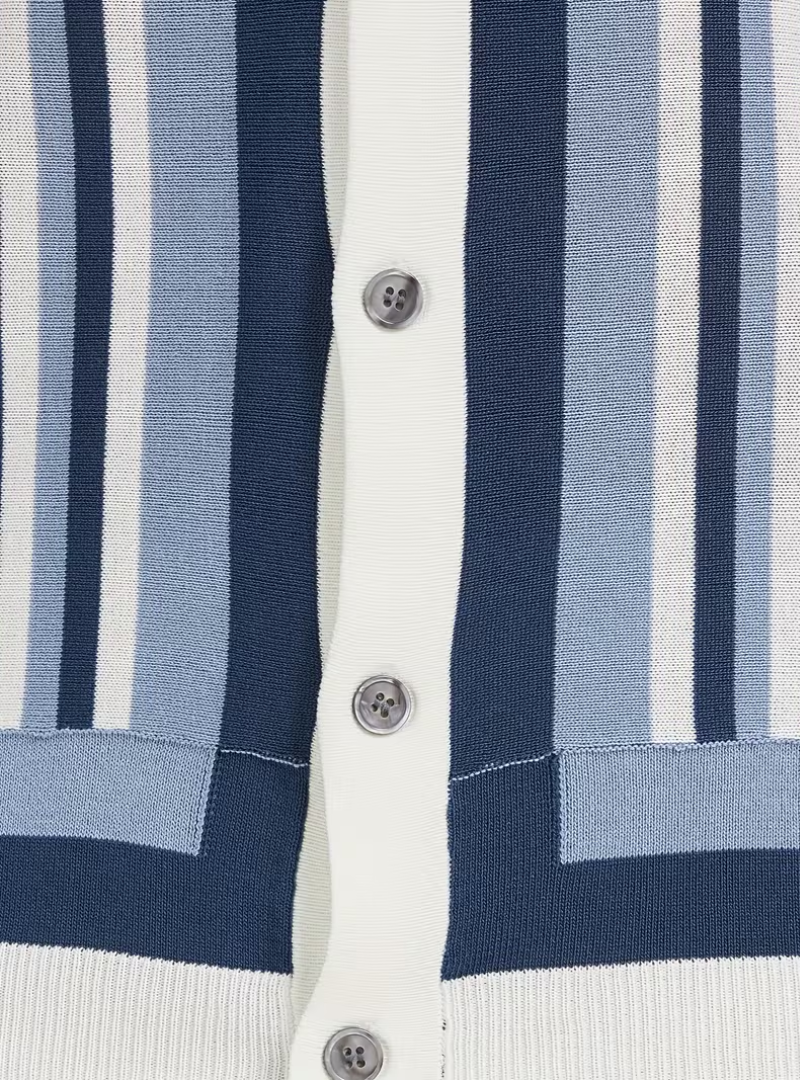 Men's Vertical Stripe Button-Up Polo Shirt