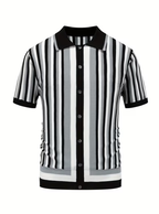 Men's Vertical Stripe Button-Up Polo Shirt