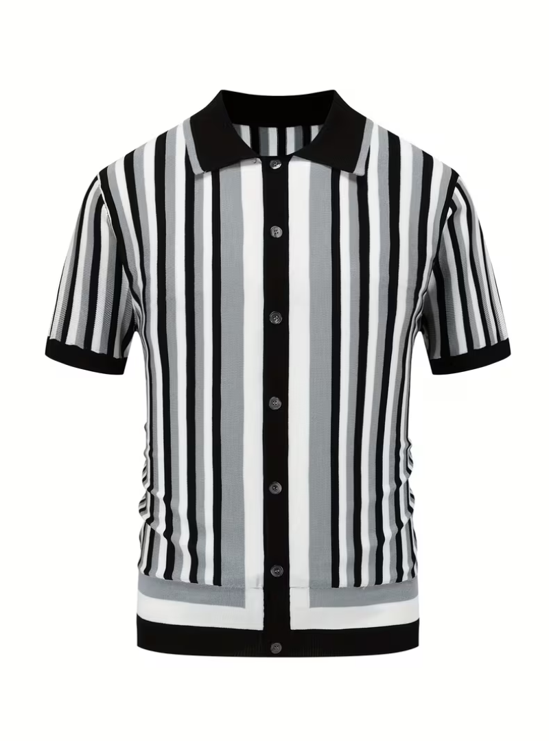 Men's Vertical Stripe Button-Up Polo Shirt