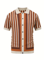 Men's Vertical Stripe Button-Up Polo Shirt