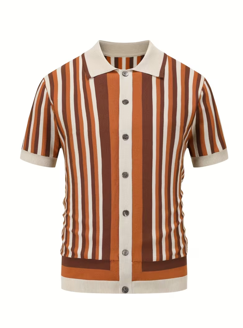 Men's Vertical Stripe Button-Up Polo Shirt