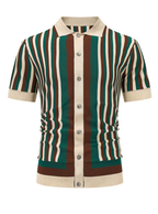 Men's Vertical Stripe Button-Up Polo Shirt