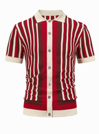 Men's Vertical Stripe Button-Up Polo Shirt