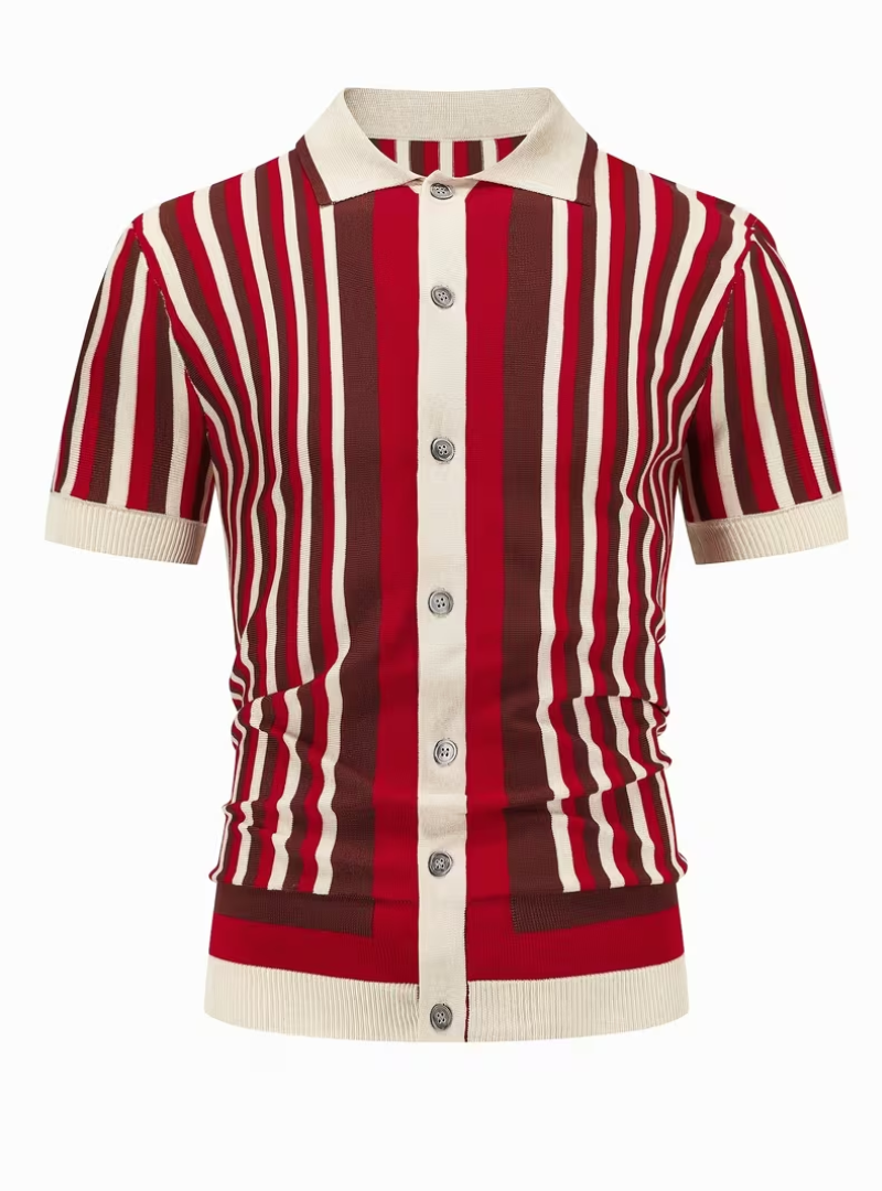 Men's Vertical Stripe Button-Up Polo Shirt