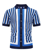 Men's Vertical Stripe Button-Up Polo Shirt