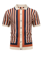 Men's Vertical Stripe Button-Up Polo Shirt