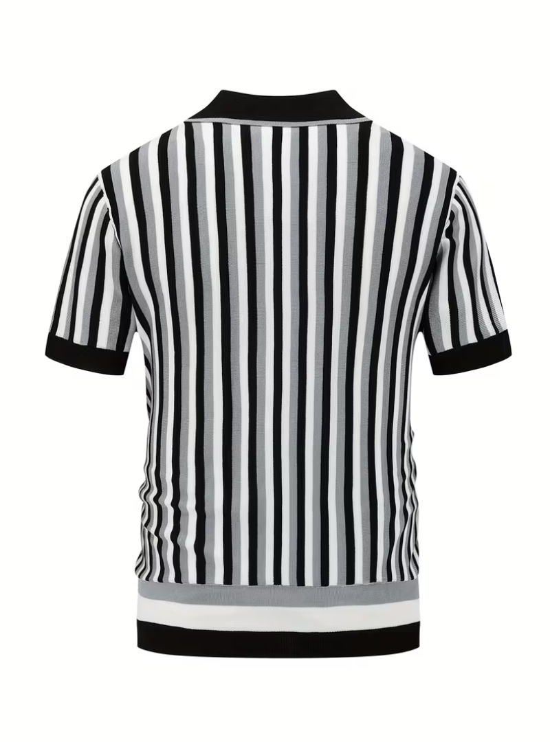 Men's Vertical Stripe Button-Up Polo Shirt