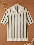 Men's Vertical Stripe Open Collar Polo Shirt