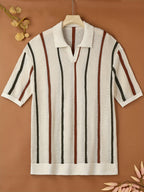 Men's Vertical Stripe Open Collar Polo Shirt