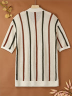 Men's Vertical Stripe Open Collar Polo Shirt