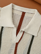 Men's Vertical Stripe Open Collar Polo Shirt