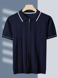 Men's Vertical Texture Half-Zip Polo Shirt