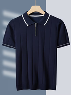 Men's Vertical Texture Half-Zip Polo Shirt
