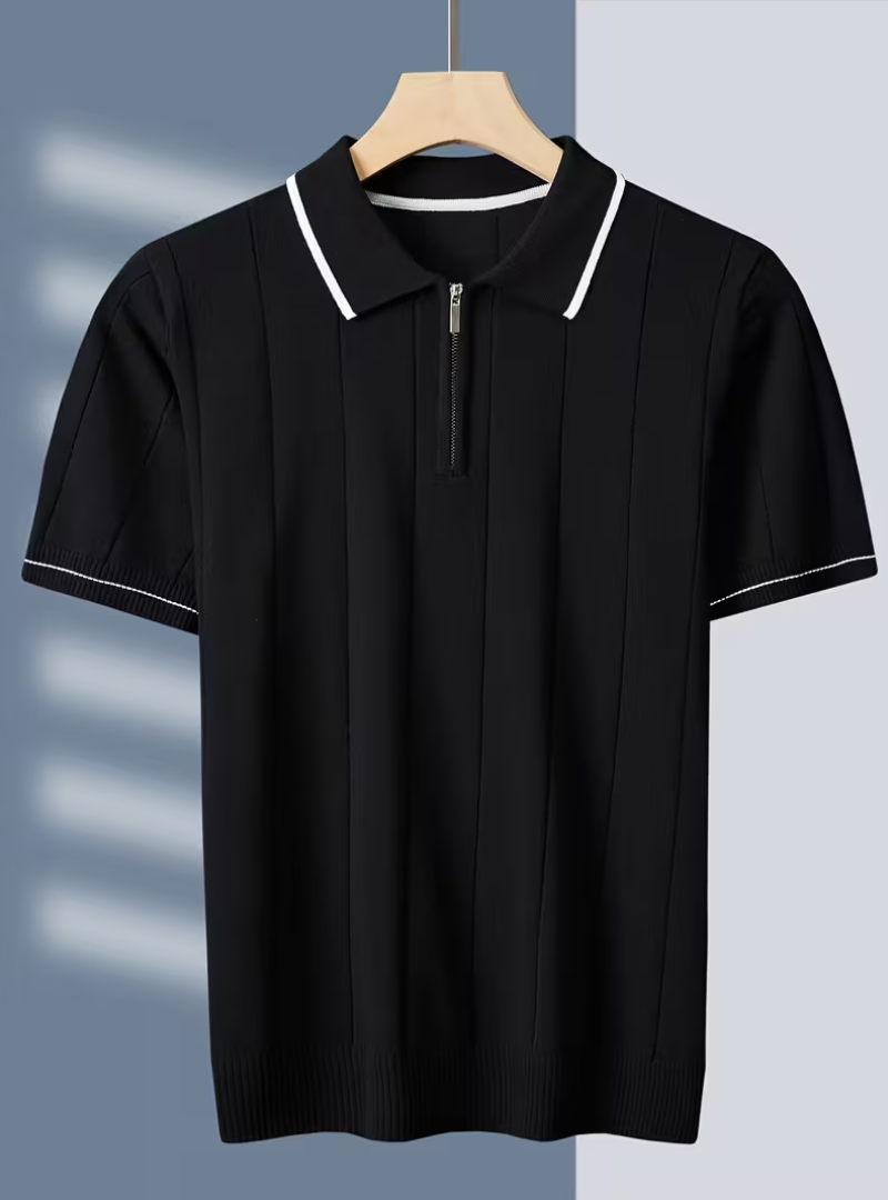 Men's Vertical Texture Half-Zip Polo Shirt