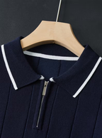 Men's Vertical Texture Half-Zip Polo Shirt