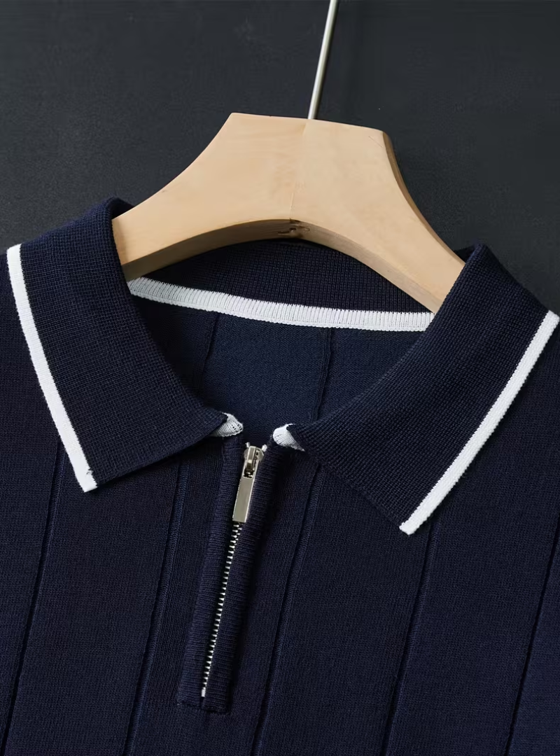 Men's Vertical Texture Half-Zip Polo Shirt