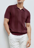 Men's Vertical Texture Open Collar Polo Shirt