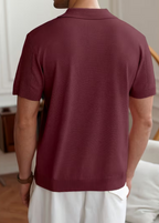 Men's Vertical Texture Open Collar Polo Shirt