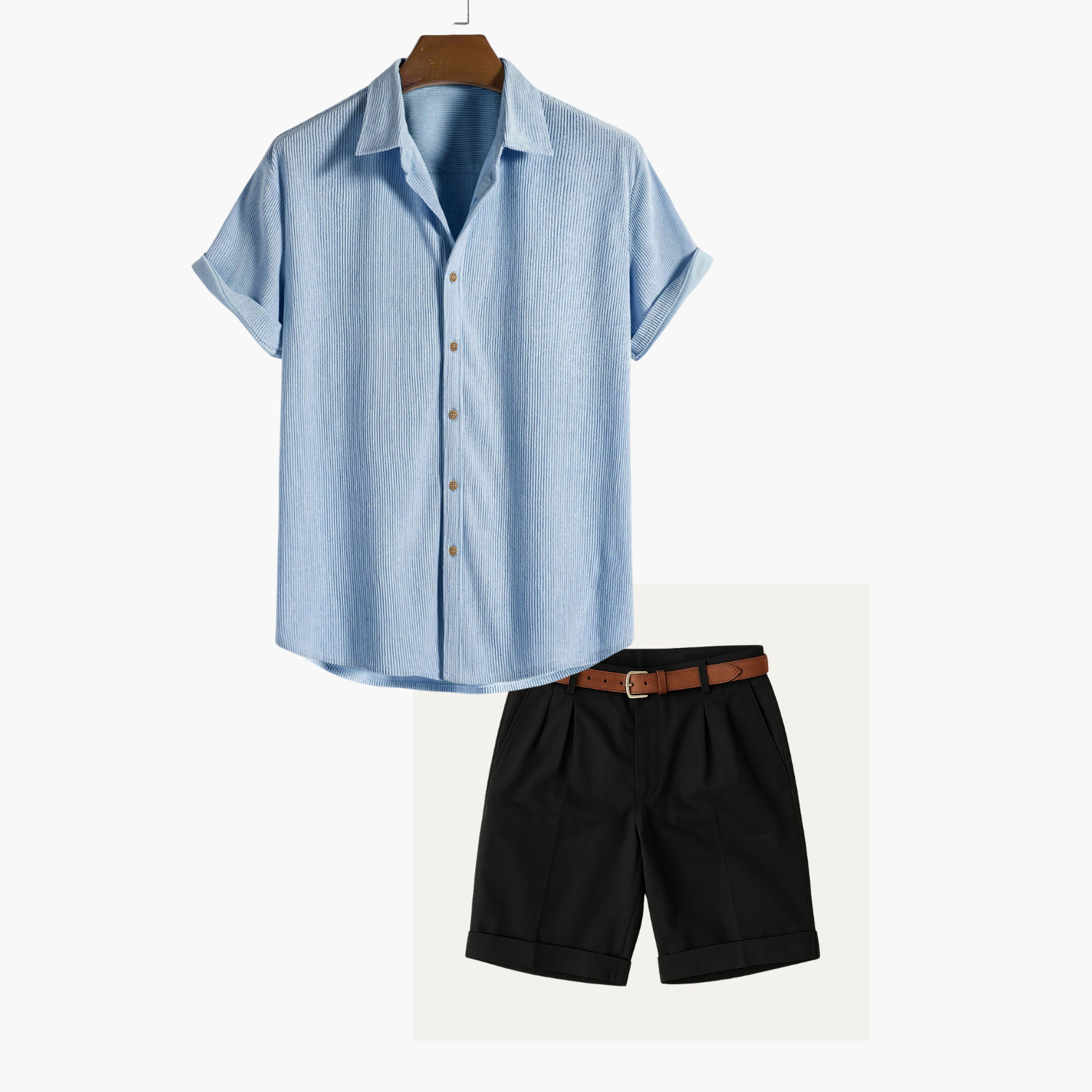 Men's Vertical Texture Shirt and Pleated Shorts Set