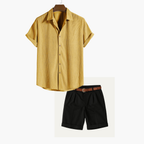 Men's Vertical Texture Shirt and Pleated Shorts Set