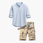 Men's Waffle Henley Shirt and Cargo Shorts Set