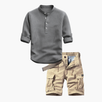 Men's Waffle Henley Shirt and Cargo Shorts Set
