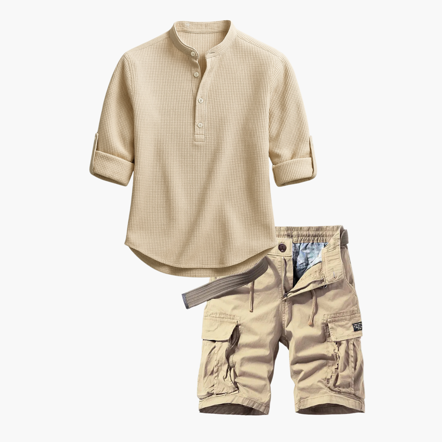 Men's Waffle Henley Shirt and Cargo Shorts Set
