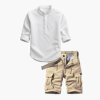Men's Waffle Henley Shirt and Cargo Shorts Set