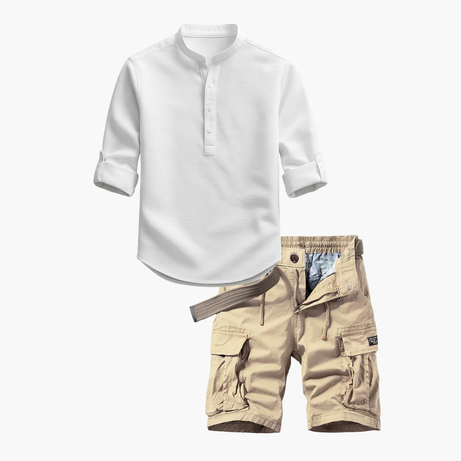 Men's Waffle Henley Shirt and Cargo Shorts Set