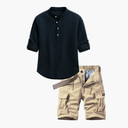 Men's Waffle Henley Shirt and Cargo Shorts Set