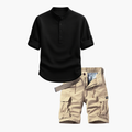 Men's Waffle Henley Shirt and Cargo Shorts Set