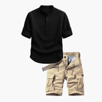 Men's Waffle Henley Shirt and Cargo Shorts Set